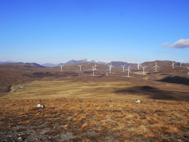 Corriemoillie Wind Farm. Fannichs beyond
