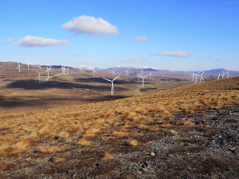 Corriemoillie Wind Farm. Beinn Dearg Hills beyond