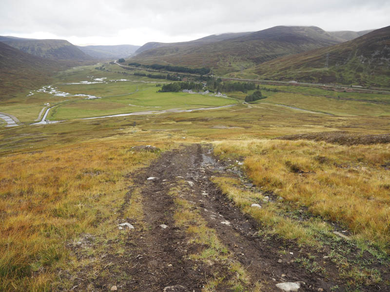 Looking back at approach route and Dalnaspidal Lodge