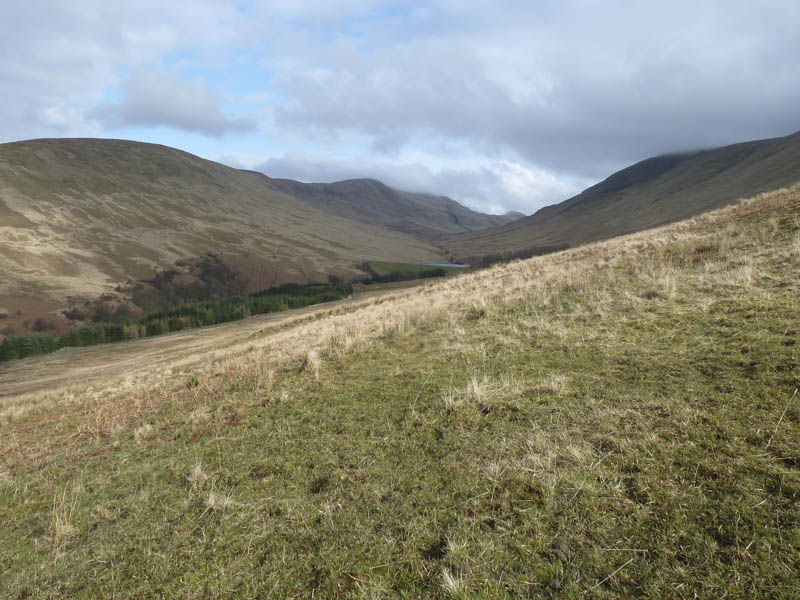 Dam on Auchengaich Burn. Beinn a' Mhanaich in the distance