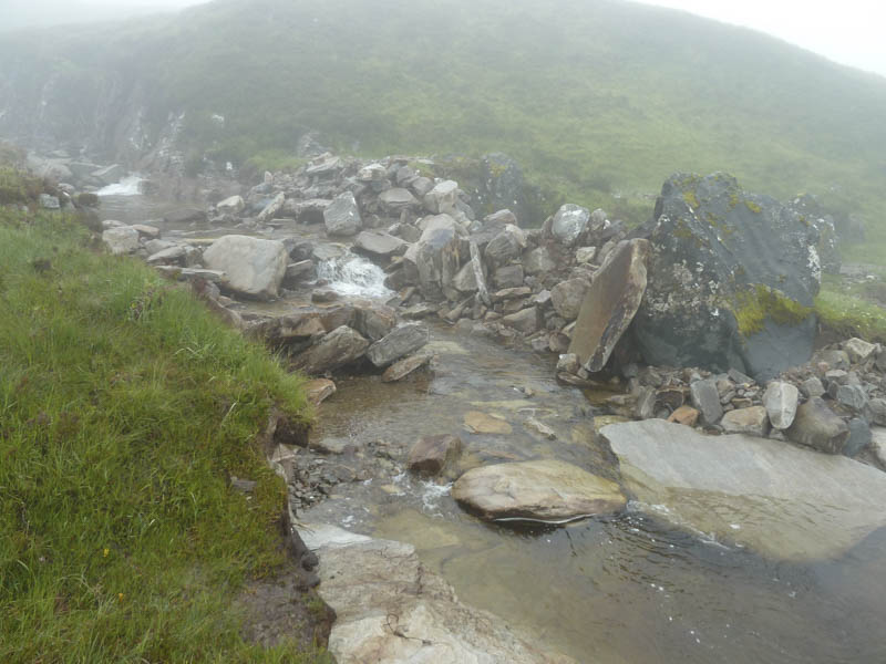 Crossing point of Allt na Caillich. Shows large boulders moved in storm