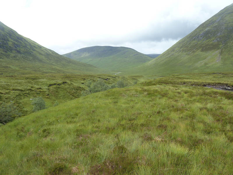 View back down glen and to Glas Bheinn