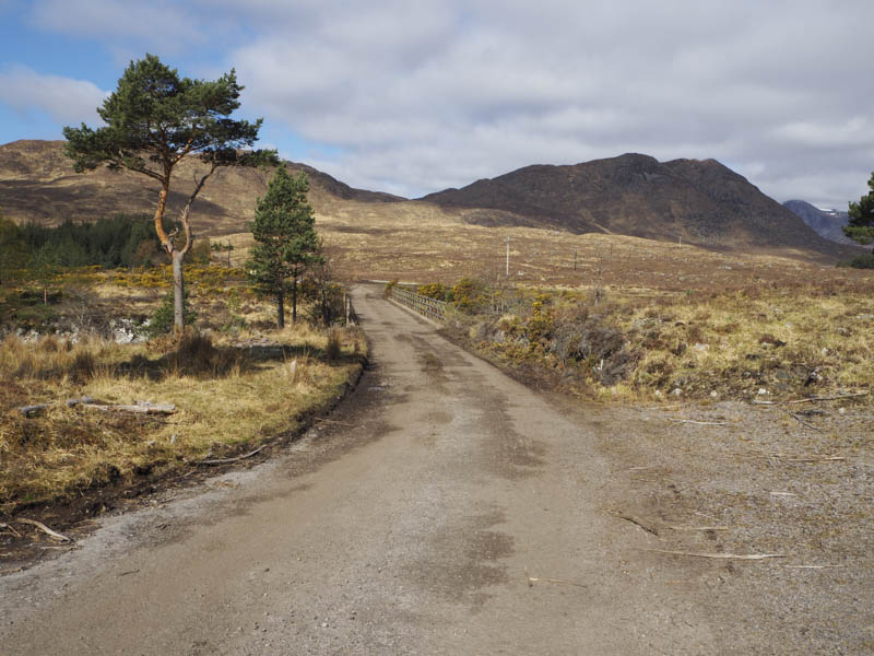 Bridge over River Grudie. Meallan Buidhe and Carn na Beiste beyond