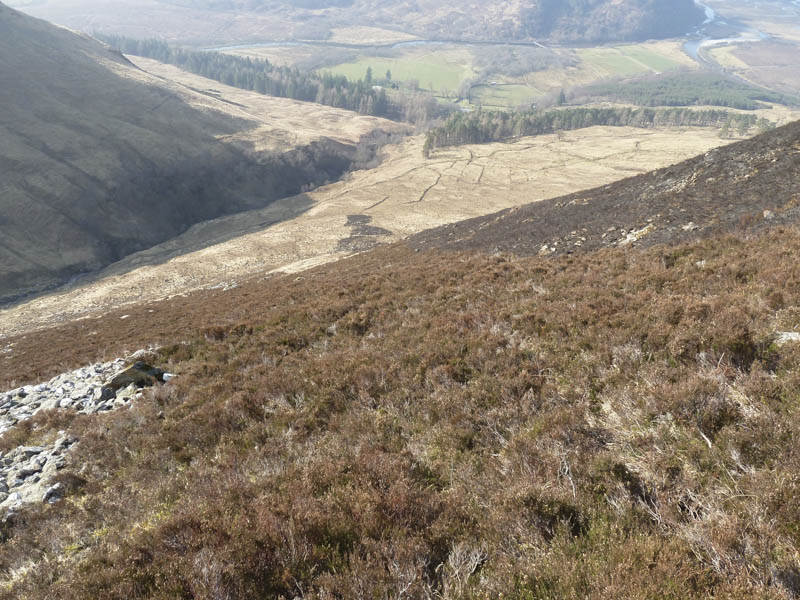 Ascent route from track beside the Allt a' Choire Mhoir