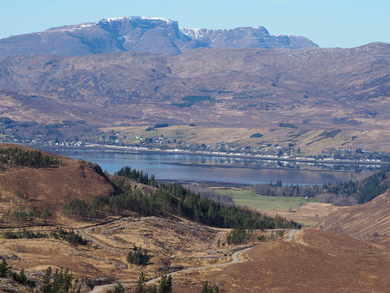 Beinn Bhan, Loch Carron and its village zoomed