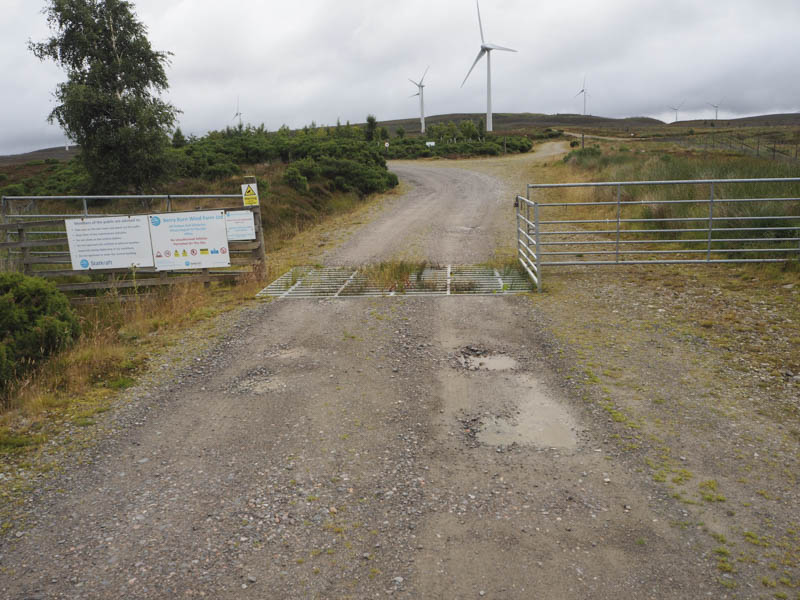 Entrance to Berry Burn Wind Farm and start of walk
