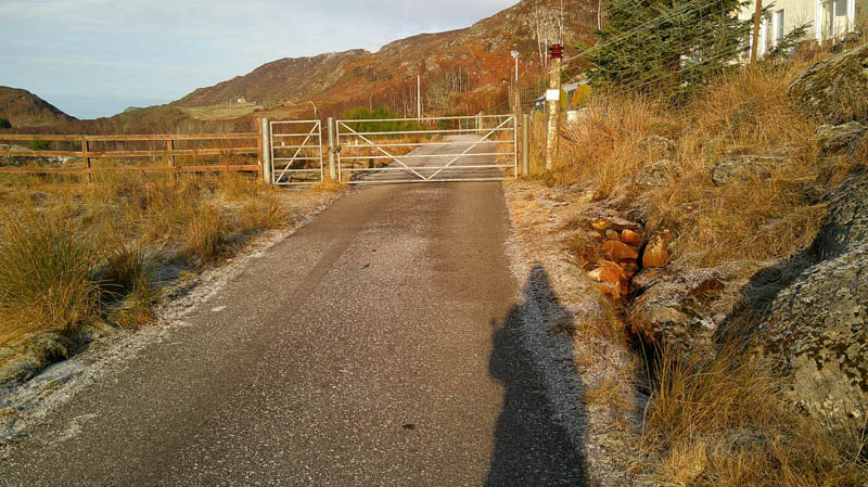 Locked gate. Glenmarksie Farm in distance