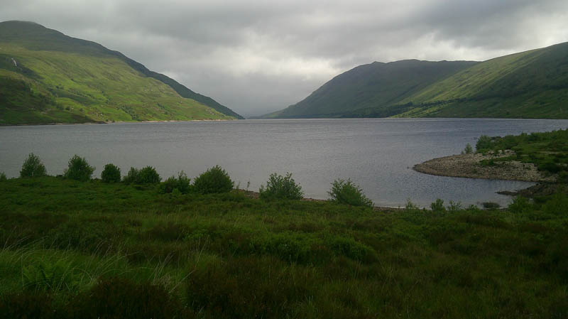 Loch Treig with rail line above